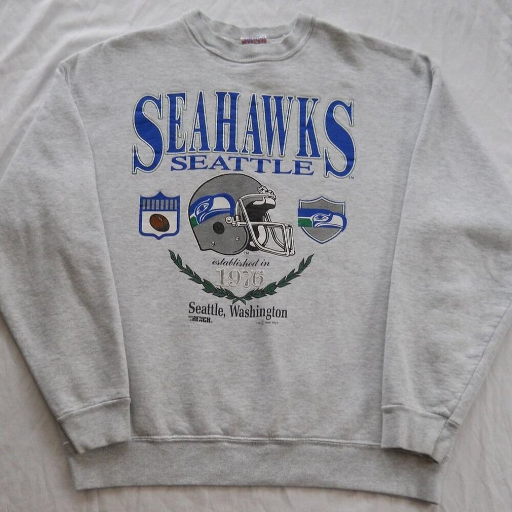 Gildan Seattle Seahawks Gray Crewneck Sweatshirt with Blue & Green Graphics